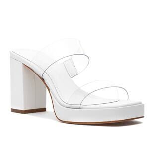 NEW Schutz Ariella Platform Sandal White Leather Clear Vinyl, Women's 8.5, $118